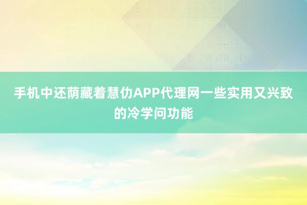 手机中还荫藏着慧仂APP代理网一些实用又兴致的冷学问功能